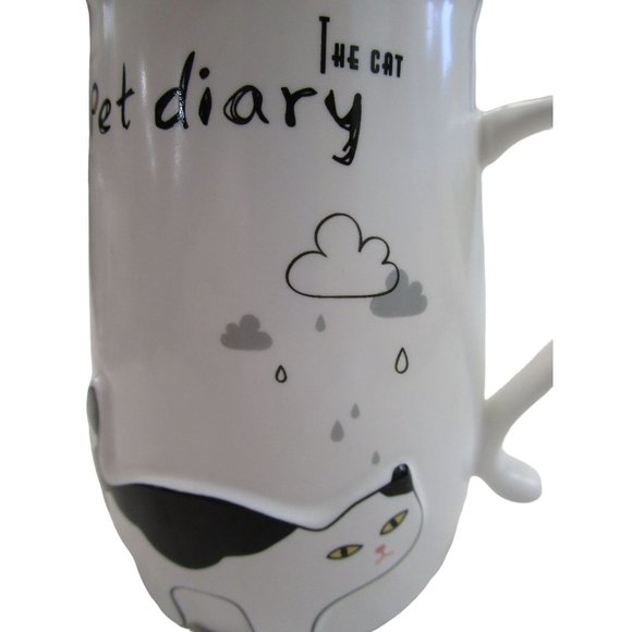 Black and White Cat Under Rain Clouds Pet Diary Mug Unmarked Unsigned EUC - Picture 3 of 13